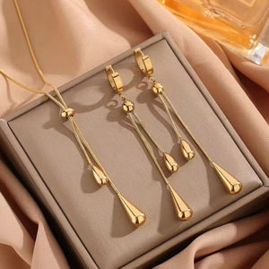 18K Gold Drop Necklace &amp; Earrings Set – Stainless Steel Jewelry image 5