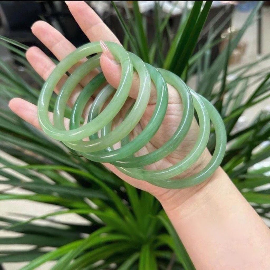 Jade Inspired Glass Bangle Set (2) – Lucky &amp; Spiritual Jewelry image 1