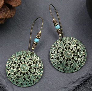 Baroque Boho Retro Antique Bronze Plated Monstera Leaf Waterdrop Earrings - Design 8 image