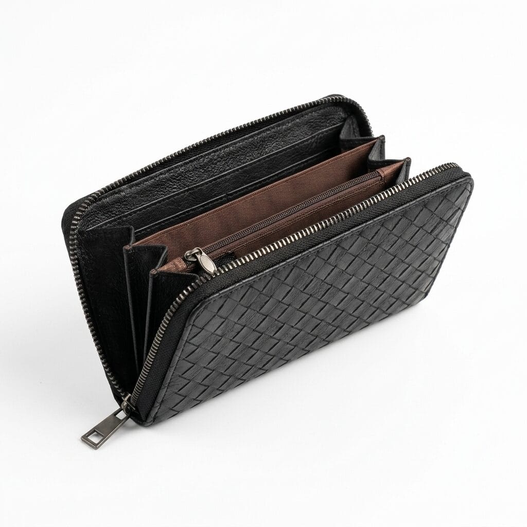 Black Woven Zip Around Wallet for Women – Large Capacity Wristlet Wallet with Card Slots &amp; Coin Pocket image 6