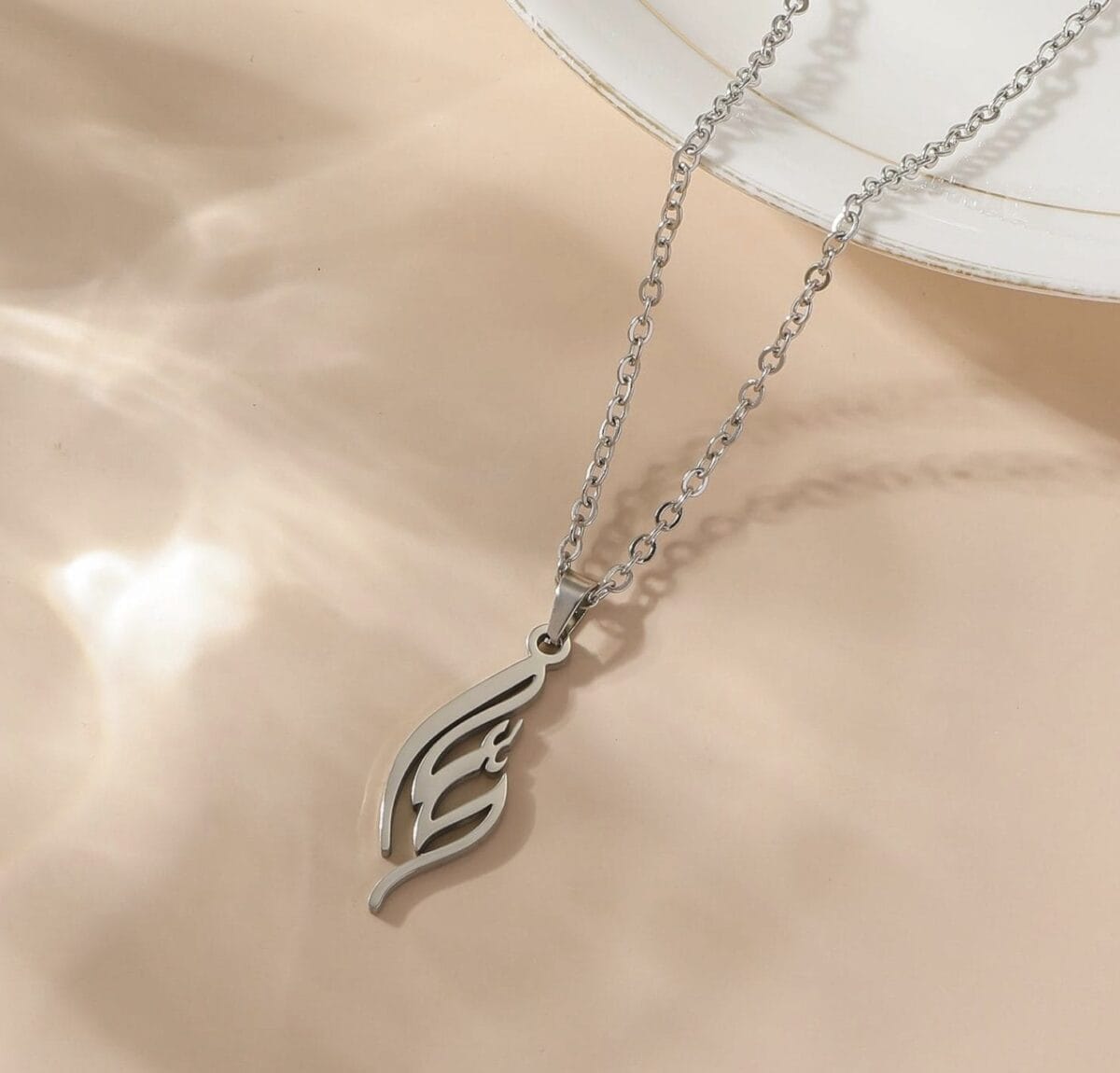 Stainless Steel Script Art Pendant Necklace with Link Chain - Silver image