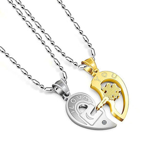 Couple Heart Lock Key Pendant Necklace Stainless Steel image 5