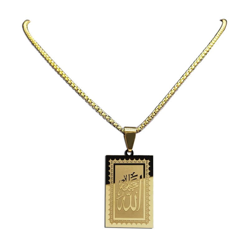 Islamic Allah Arabic Calligraphy Pendant Necklace Gold Plated Stainless Steel image 3