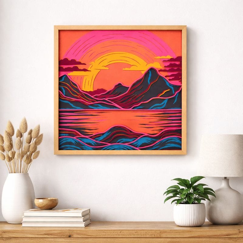 Sunset Horizon 3D Layered Wall Art with Wooden Frame image 0