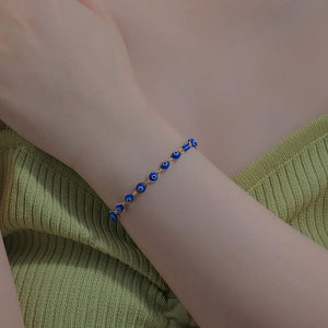 Gold Plated Evil Eye Beaded Bracelet – Protection Charm - Black image