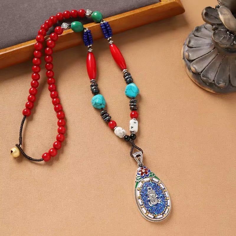 Handmade Enamel Turquoise Brass Pendant Necklace Vintage Design - Design 3 image