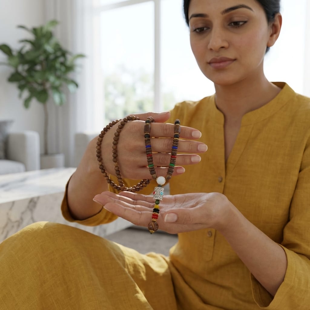Long Boho Mala Necklace with Multicolor Beads Pendant image 2