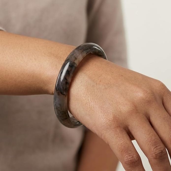 Premium Coffee Smoke Jade Bangle Bracelet for Women – Elegant Natural Stone Style Wrist Cuff image 6