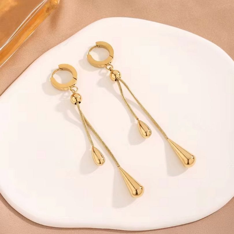 18K Gold Drop Necklace &amp; Earrings Set – Stainless Steel Jewelry image 4
