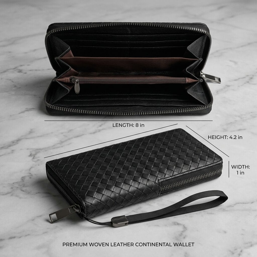 Black Woven Zip Around Wallet for Women – Large Capacity Wristlet Wallet with Card Slots &amp; Coin Pocket image 2