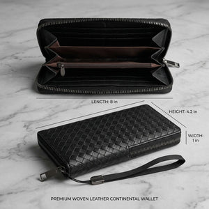 Black Woven Zip Around Wallet for Women – Large Capacity Wristlet Wallet with Card Slots &amp; Coin Pocket image 2