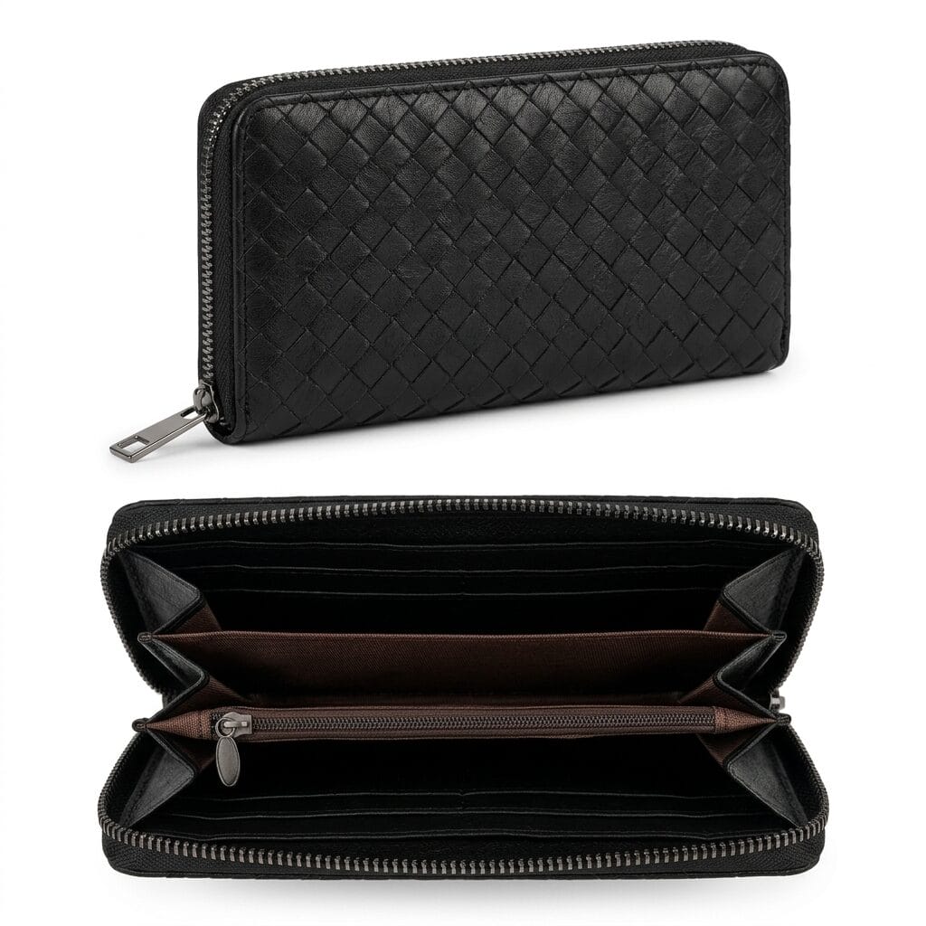Black Woven Zip Around Wallet for Women – Large Capacity Wristlet Wallet with Card Slots &amp; Coin Pocket image 1