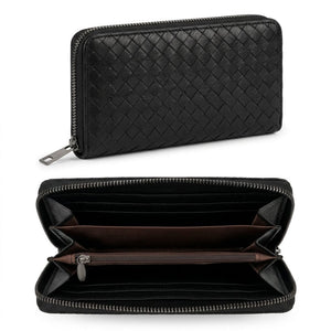 Black Woven Zip Around Wallet for Women – Large Capacity Wristlet Wallet with Card Slots &amp; Coin Pocket image 1