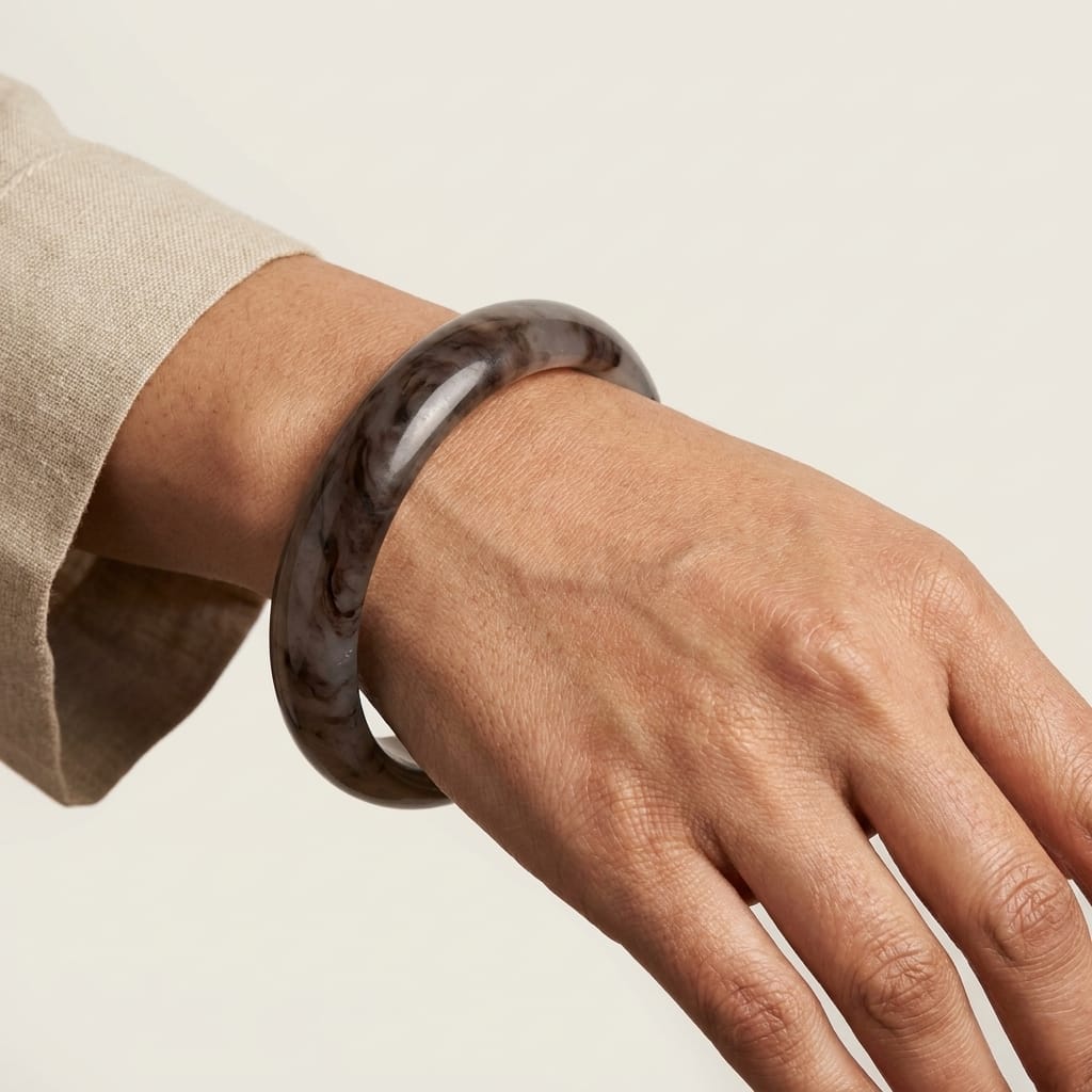 Premium Coffee Smoke Jade Bangle Bracelet for Women – Elegant Natural Stone Style Wrist Cuff image 4