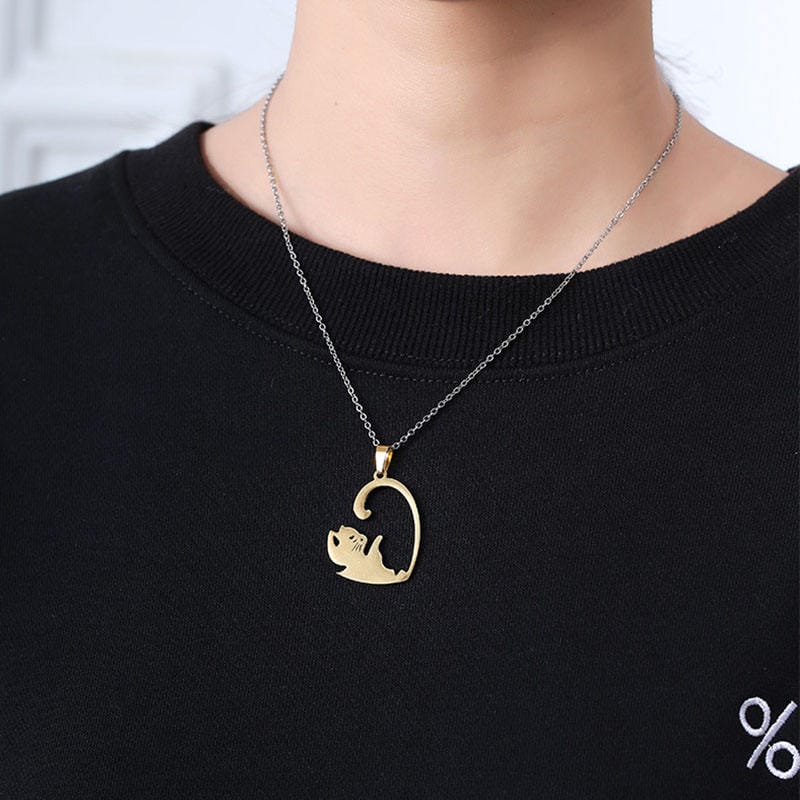 Black &amp; White Cat Couple Necklace Stainless Steel Friendship Pendant Set image 2