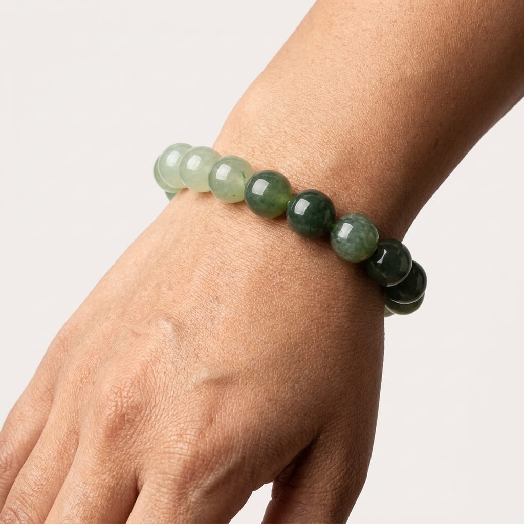 Green Jade Beaded Bracelet – Lucky &amp; Spiritual Stone Jewelry image 1