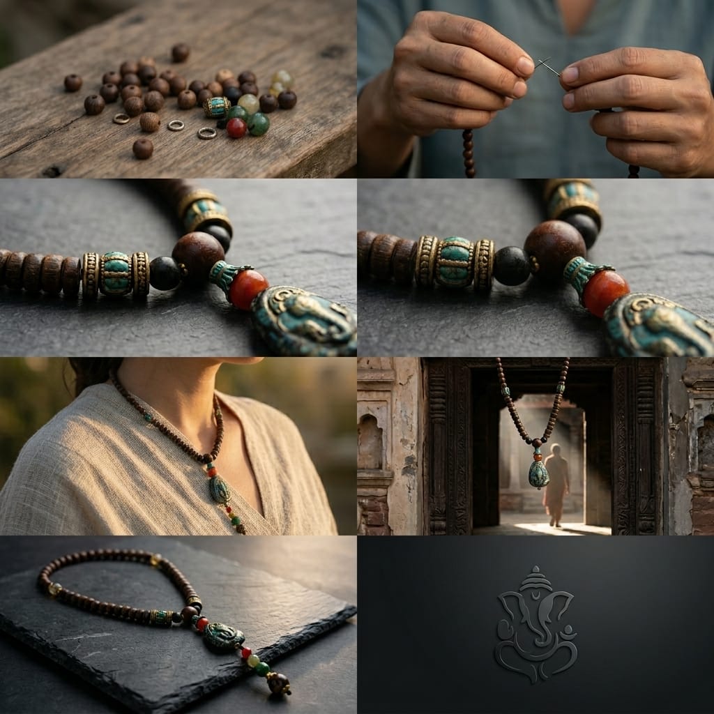 Standout Long Mala Necklace with Stone Pendant (Boho Ethnic Style) image 2