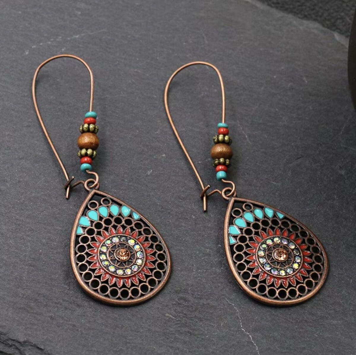 Baroque Boho Retro Antique Bronze Plated Monstera Leaf Waterdrop Earrings - Design 5 image
