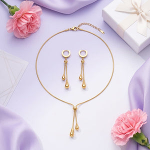 18K Gold Drop Necklace &amp; Earrings Set – Stainless Steel Jewelry image 2