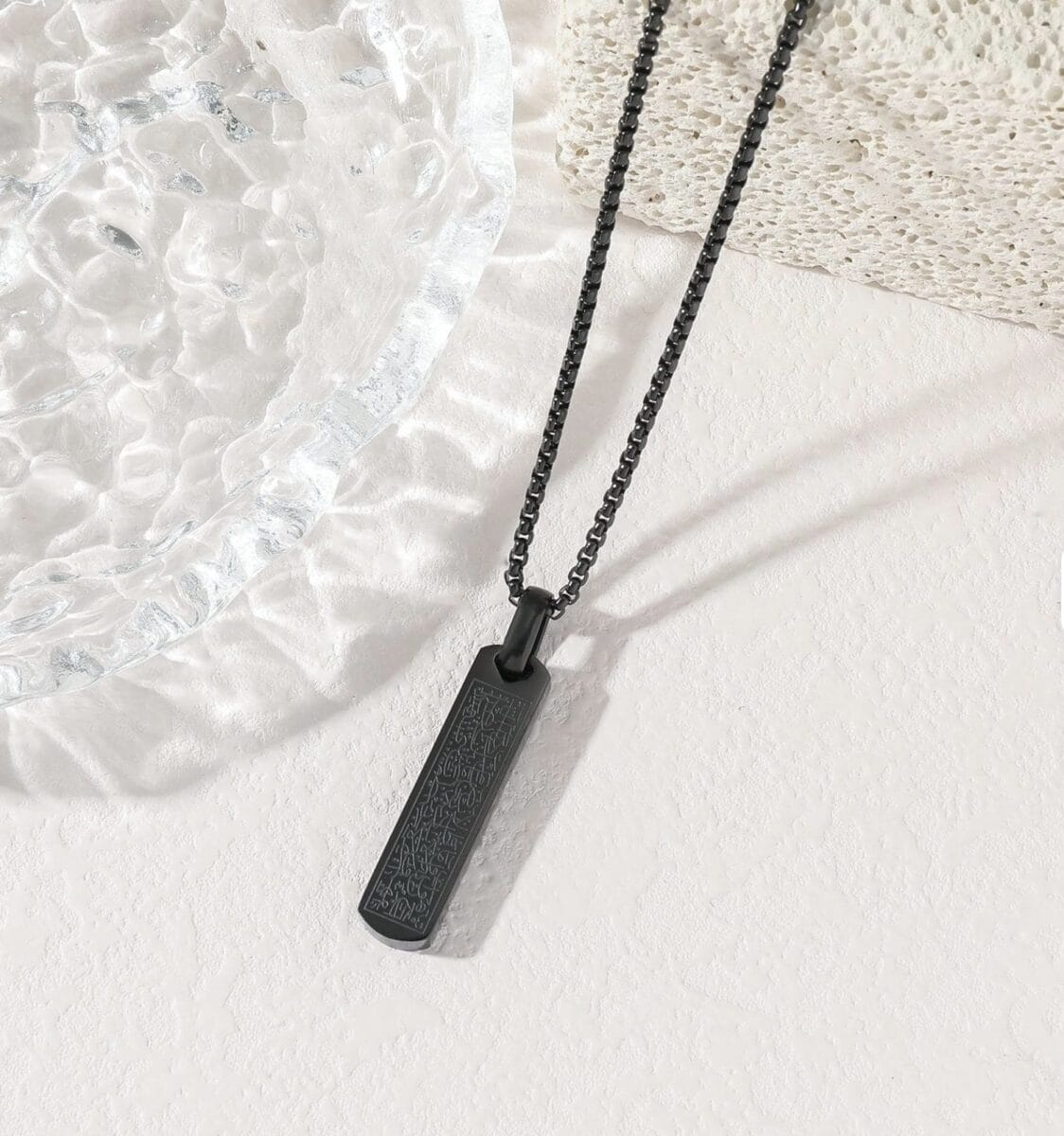 Rectangular Arabic Calligraphy Pendant Necklace – 316L Waterproof Stainless Steel Platinum Plated image 2