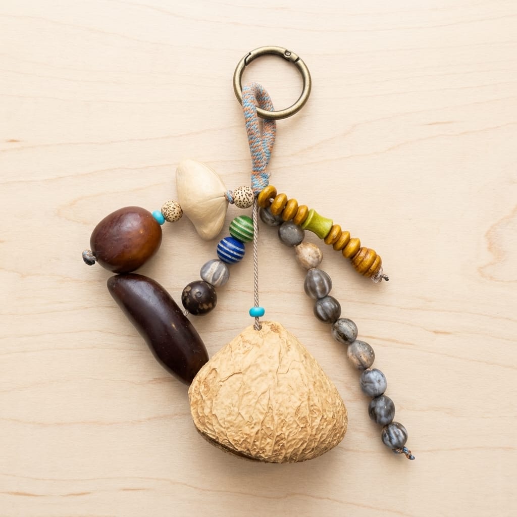Bodhi Seed Tassel Keychain – Spiritual Wooden Bag Charm - Design 6 image