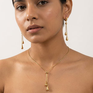18K Gold Drop Necklace &amp; Earrings Set – Stainless Steel Jewelry image 1
