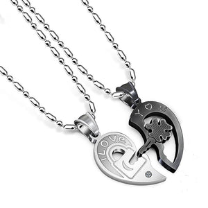 Couple Heart Lock Key Pendant Necklace Stainless Steel - Black image