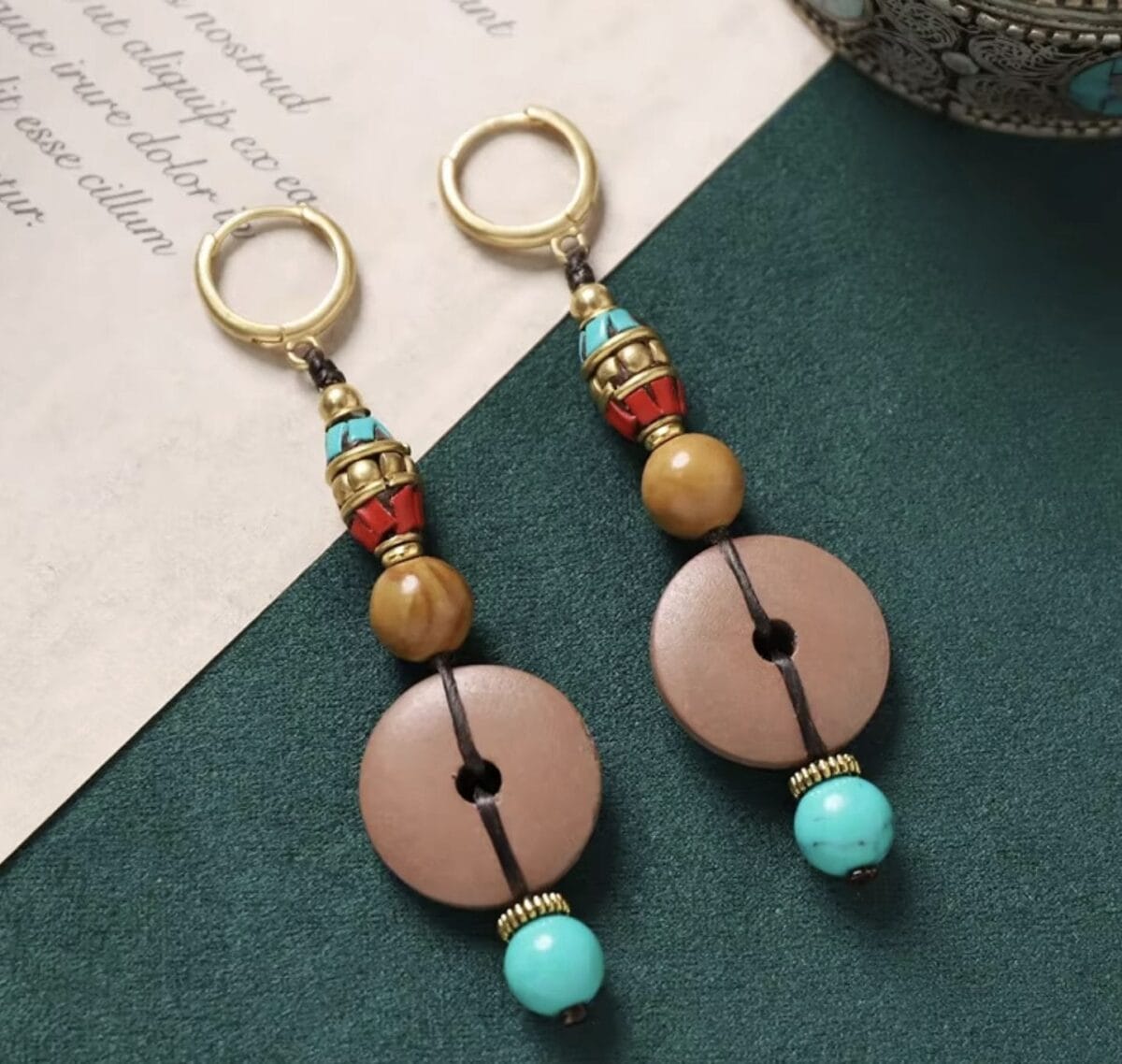 Handmade Enamel Turquoise Drop Earrings Vintage Boho Dangle image 3
