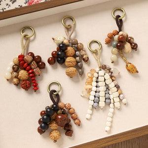 Bodhi Seed Tassel Keychain – Spiritual Wooden Bag Charm image 0