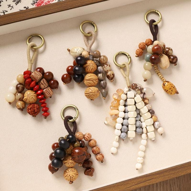 Bodhi Seed Tassel Keychain – Spiritual Wooden Bag Charm image 0