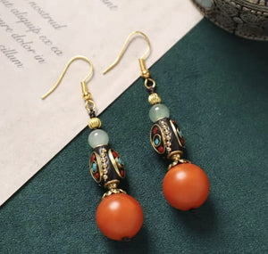 Handmade Enamel Turquoise Drop Earrings Vintage Boho Dangle - Design 4 image