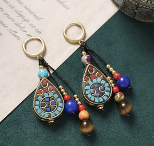 Handmade Enamel Turquoise Drop Earrings Vintage Boho Dangle - Design 9 image