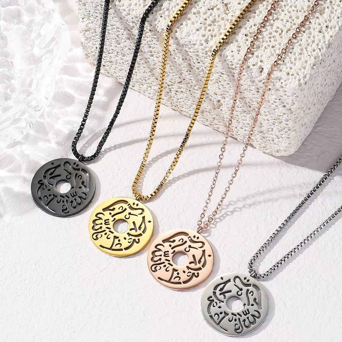 Stainless Steel Script Coin Pendant Necklace with Link Chain image 0