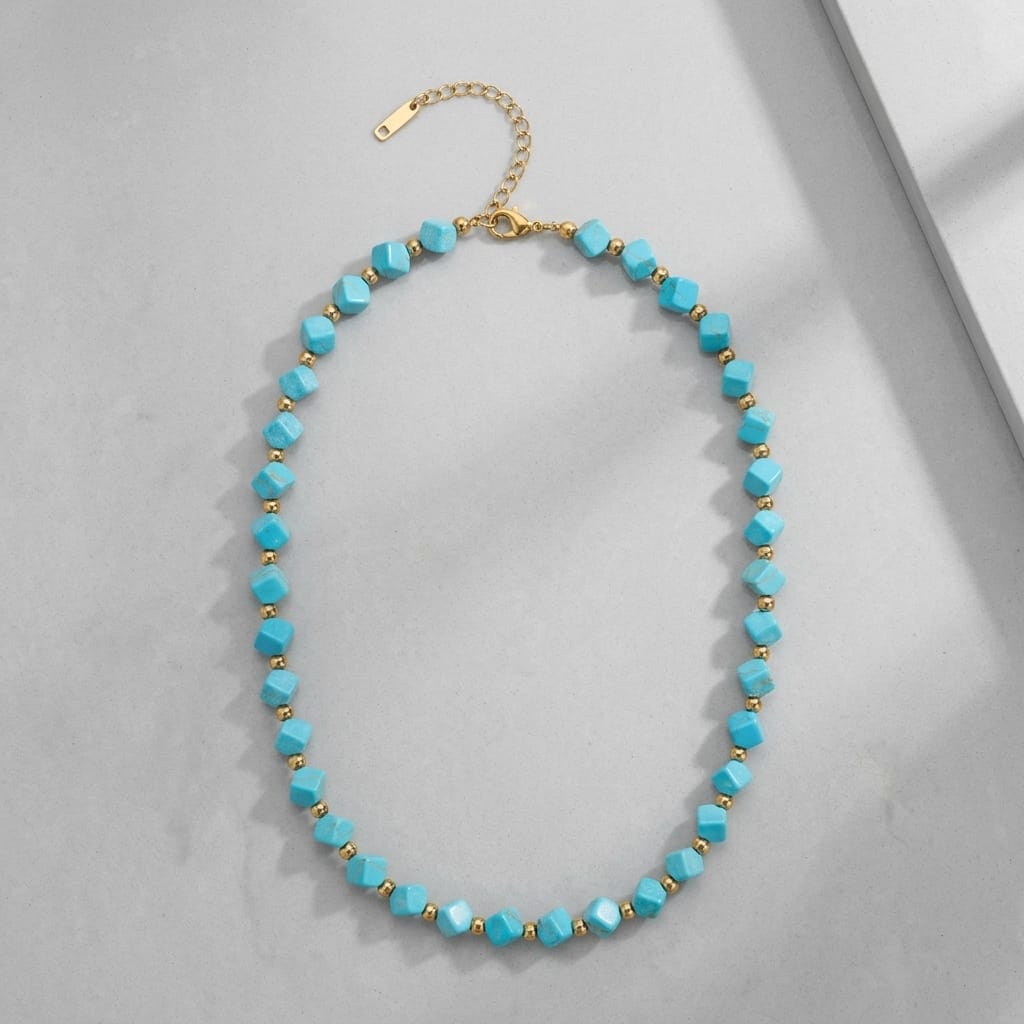 Turquoise Beaded Necklace for Women Adjustable Gold Tone Chain Minimal Stylish Stone Jewelry image 3