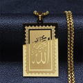 Islamic Allah Arabic Calligraphy Pendant Necklace Gold Plated Stainless Steel image 0