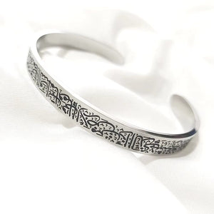 Stainless Steel Bangle Bracelet with Script Engraving (Adjustable) image 1