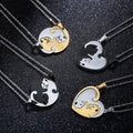 Black &amp; White Cat Couple Necklace Stainless Steel Friendship Pendant Set image 0