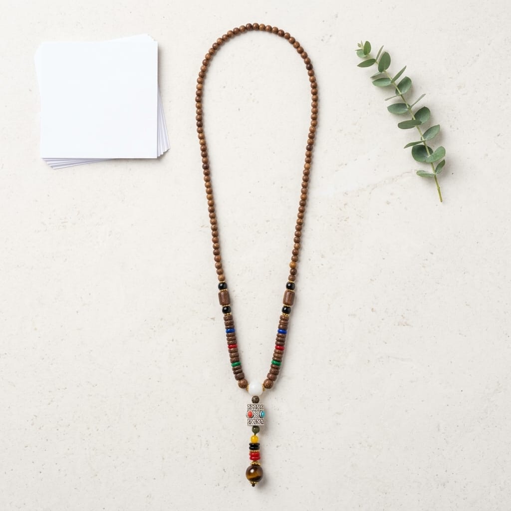 Long Boho Mala Necklace with Multicolor Beads Pendant image 0
