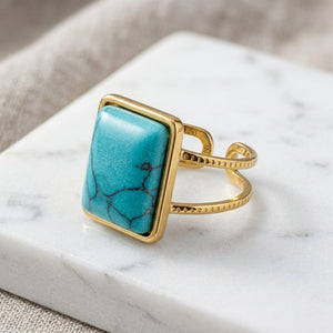 Turquoise Stone Adjustable Ring – Gold Plated Statement Style image 2