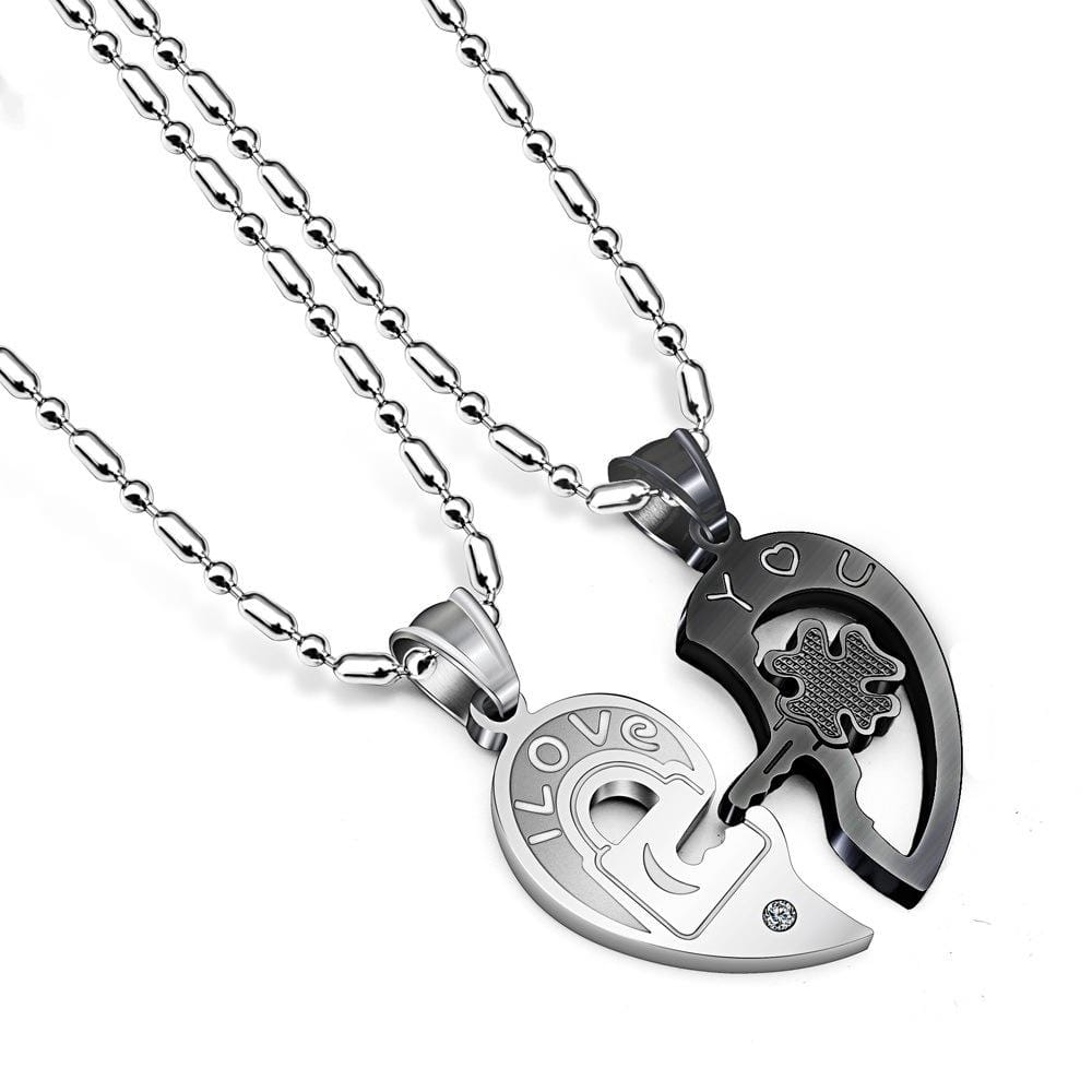 Couple Heart Lock Key Pendant Necklace Stainless Steel image 4