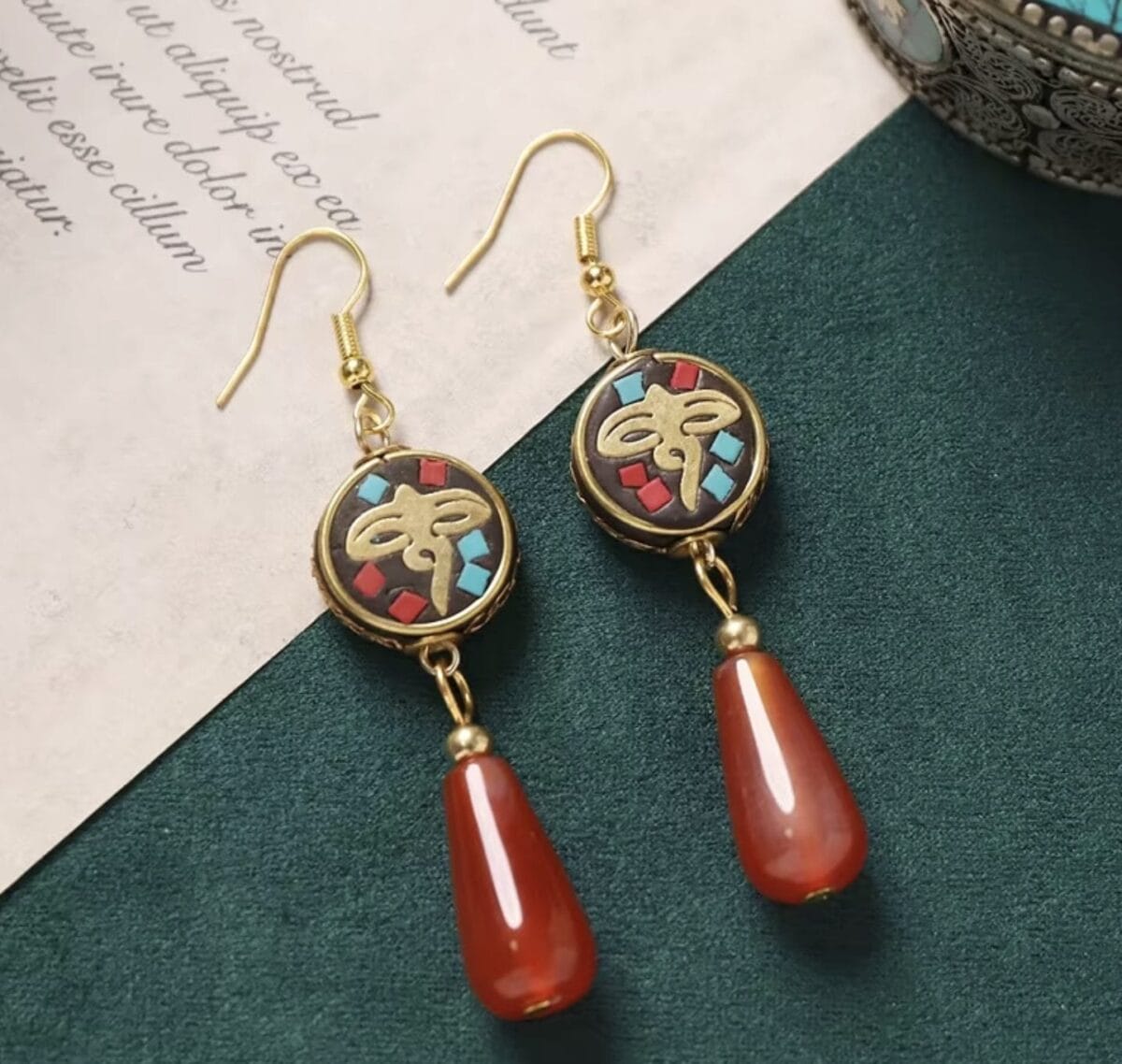 Handmade Enamel Turquoise Drop Earrings Vintage Boho Dangle image 8