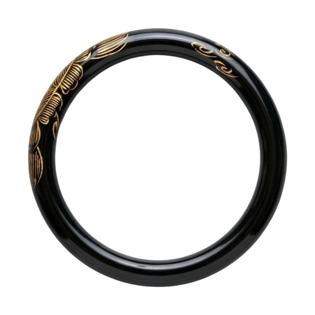Premium Black Jade Engraved Bangle Bracelet for Women – Elegant Floral Glossy Luxury Kada - 58 MM image