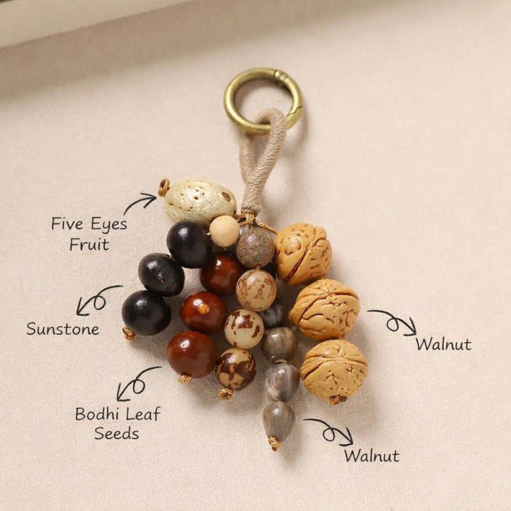 Bodhi Seed Tassel Keychain – Spiritual Wooden Bag Charm - Design 4 image