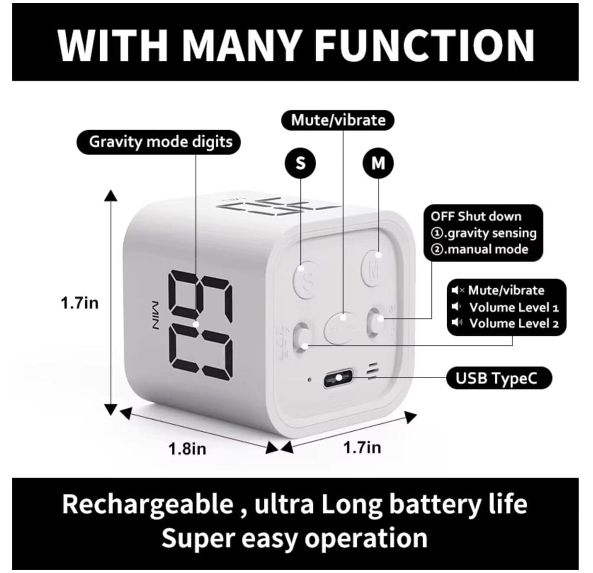 Productivity Digital Visual Timer – Gravity Flip Cube Timer (Pomodoro cube) image 2