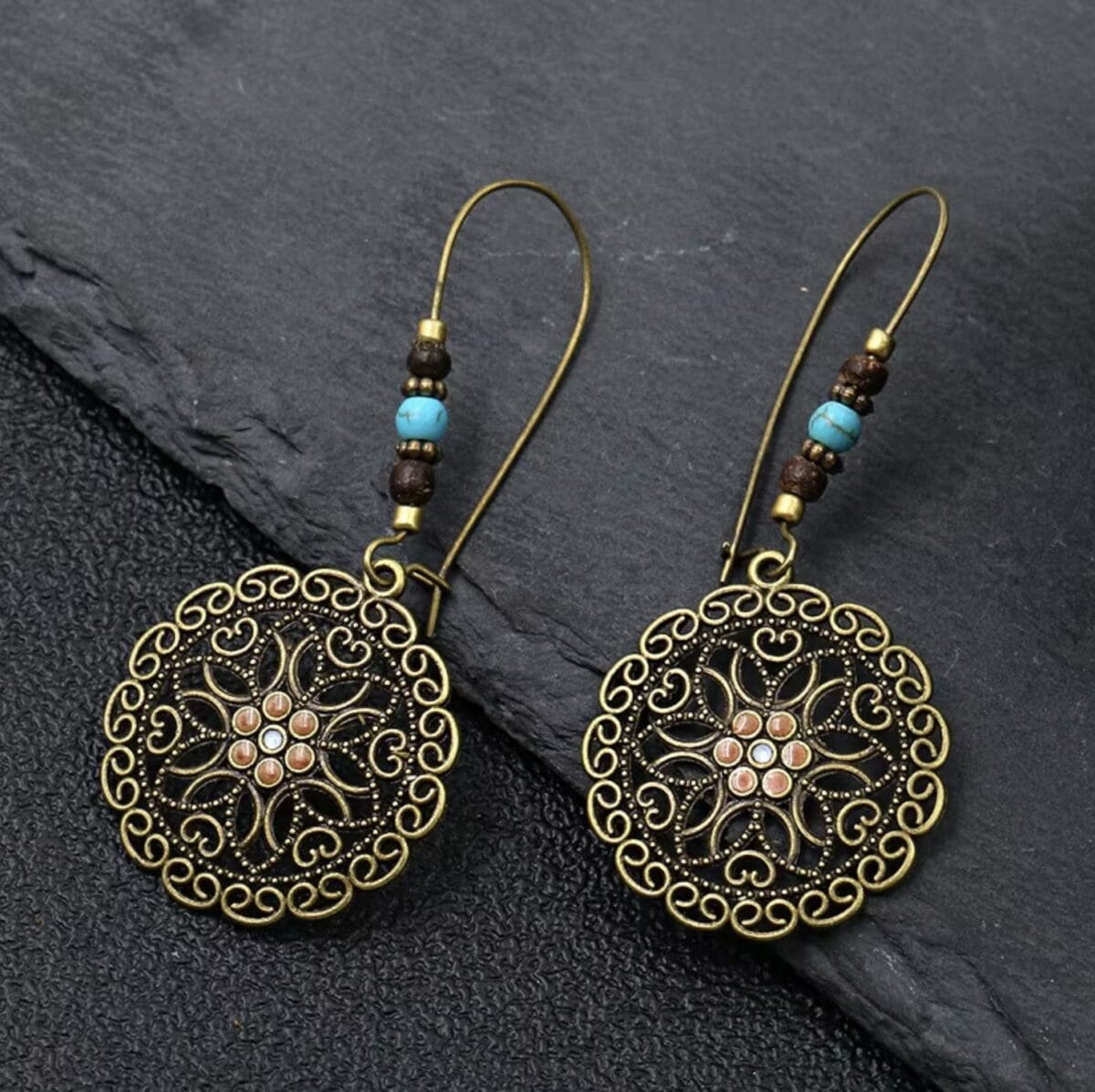 Baroque Boho Retro Antique Bronze Plated Monstera Leaf Waterdrop Earrings - Design 7 image