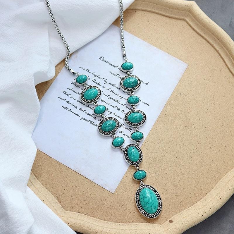 Long Turquoise Statement Necklace – Vintage Boho Pendant image 2
