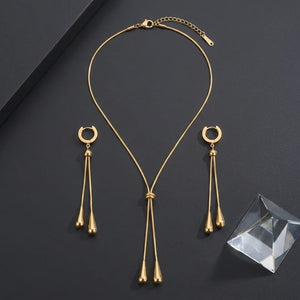 18K Gold Drop Necklace &amp; Earrings Set – Stainless Steel Jewelry image 0