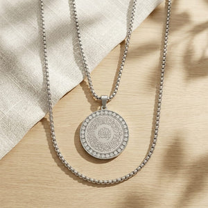 Luxury Ayatul Kursi Round Pendant Necklace – Stainless Steel Islamic Crystal Charm image 0