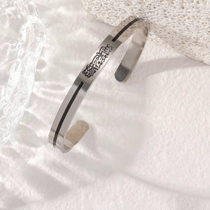 Stainless Steel Script Engraved Open Cuff Bangle Bracelet image 3