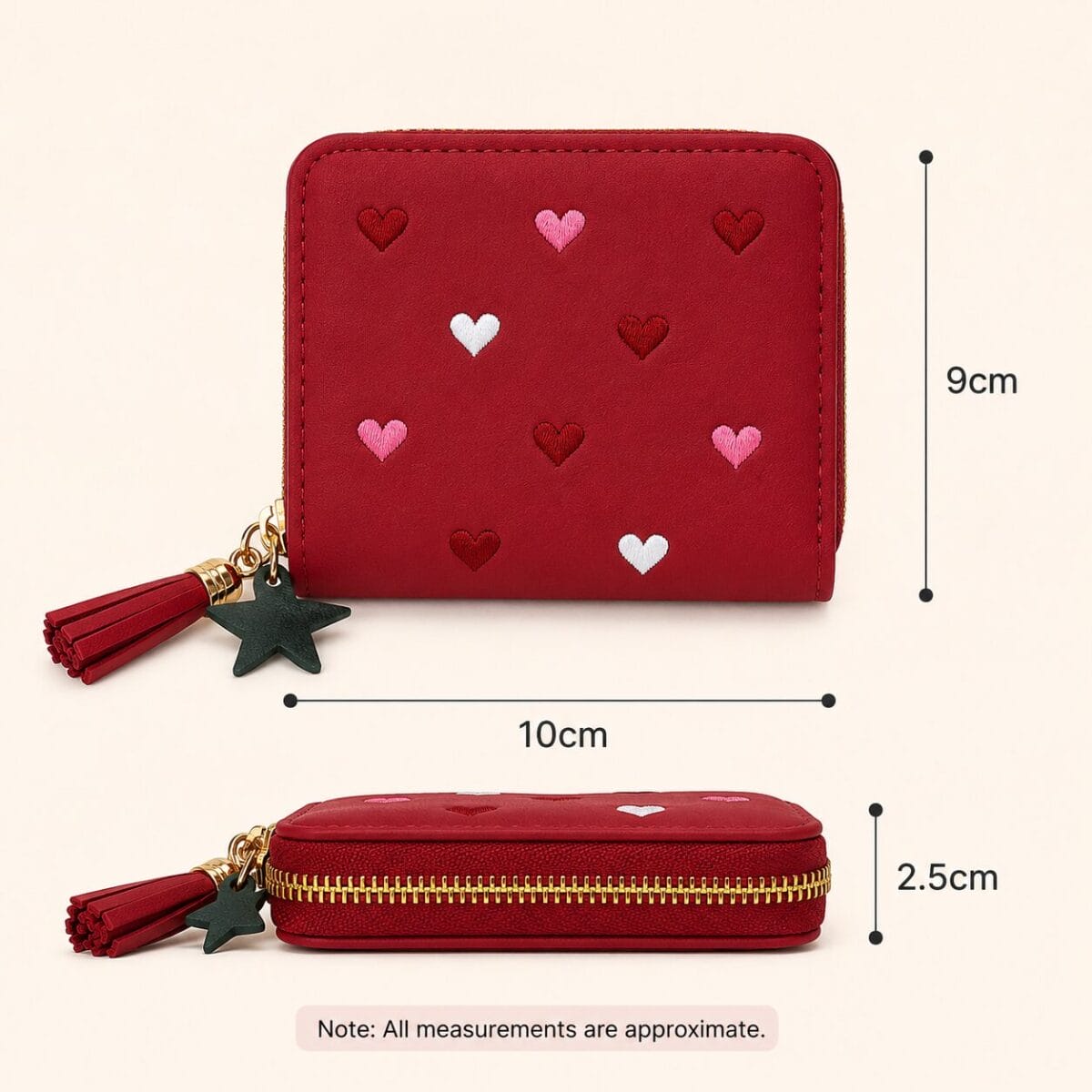 Heart Embroidered Zip Around Mini Wallet for Women &amp; Girls image 2